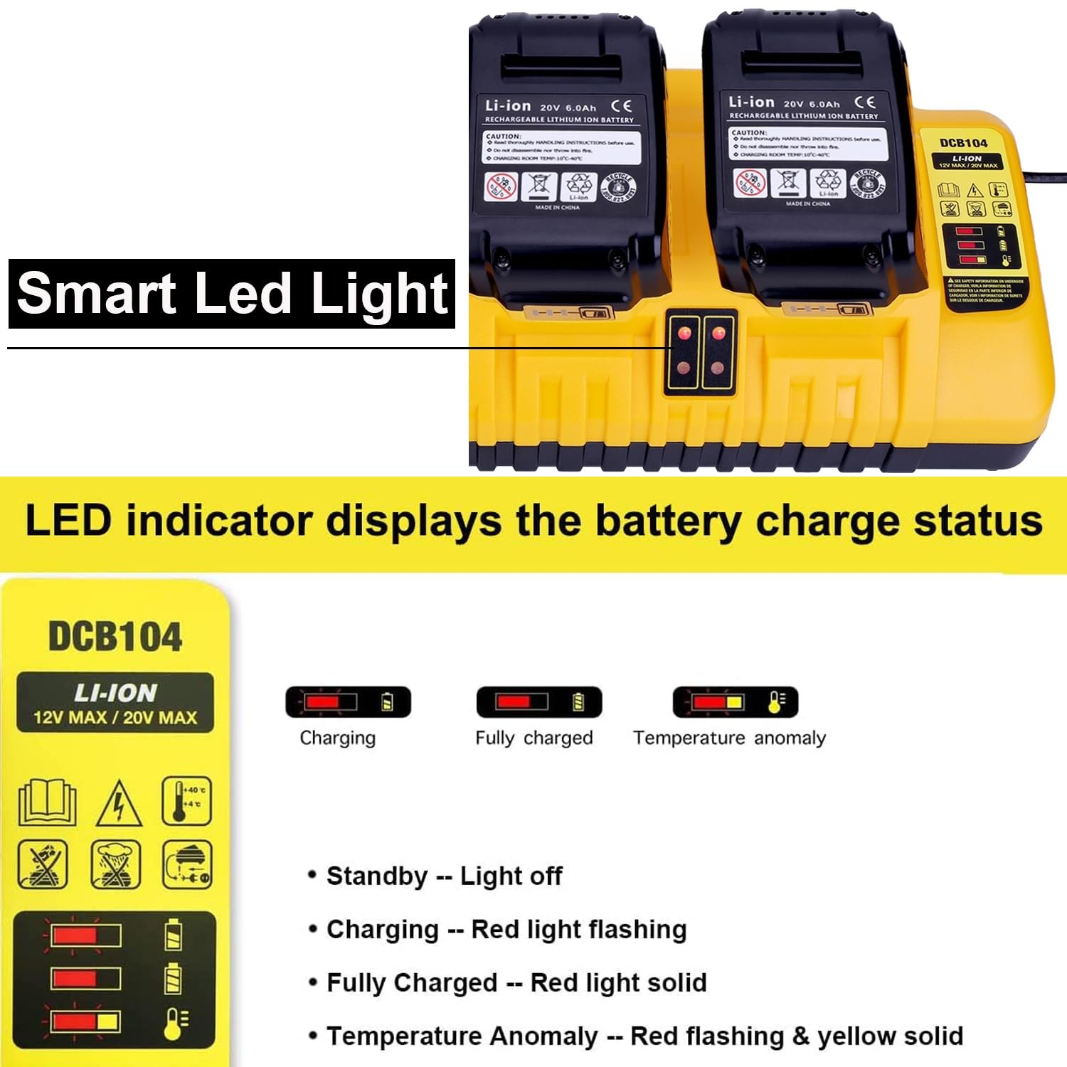 4-Ports Rapid Charger Replacement for Dewalt 12V 20V Max DCB104 Battery Charger