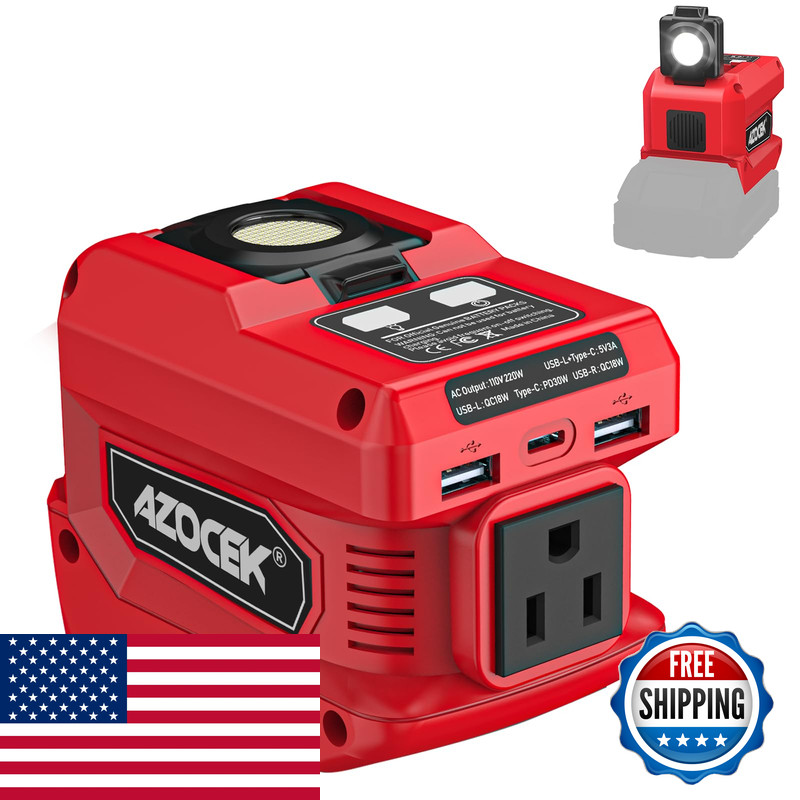 220W Azocek Power Inverter Compatible Milwaukee 18V Battery Dc 18V To Ac 110V