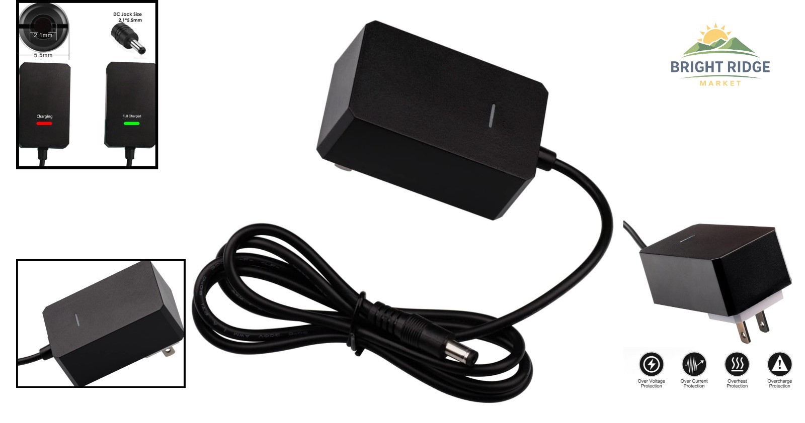 Portable 29.4V Charger with Multiple Barrel Connectors for Broad Compatibility
