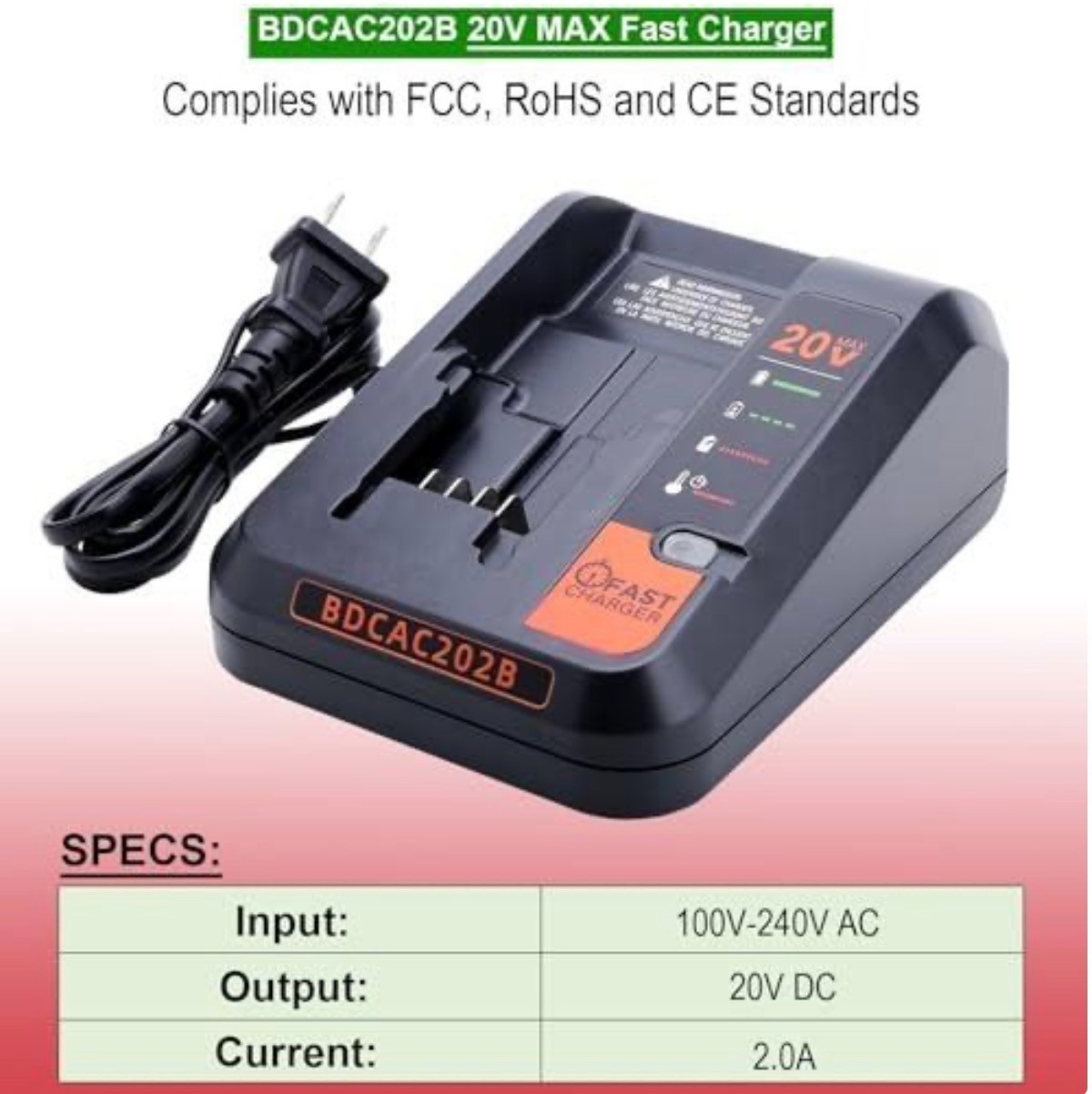 BDCAC202B Charger for Black & Decker 12V 20V MAX Battery LBXR20 LBX20 LBX4020