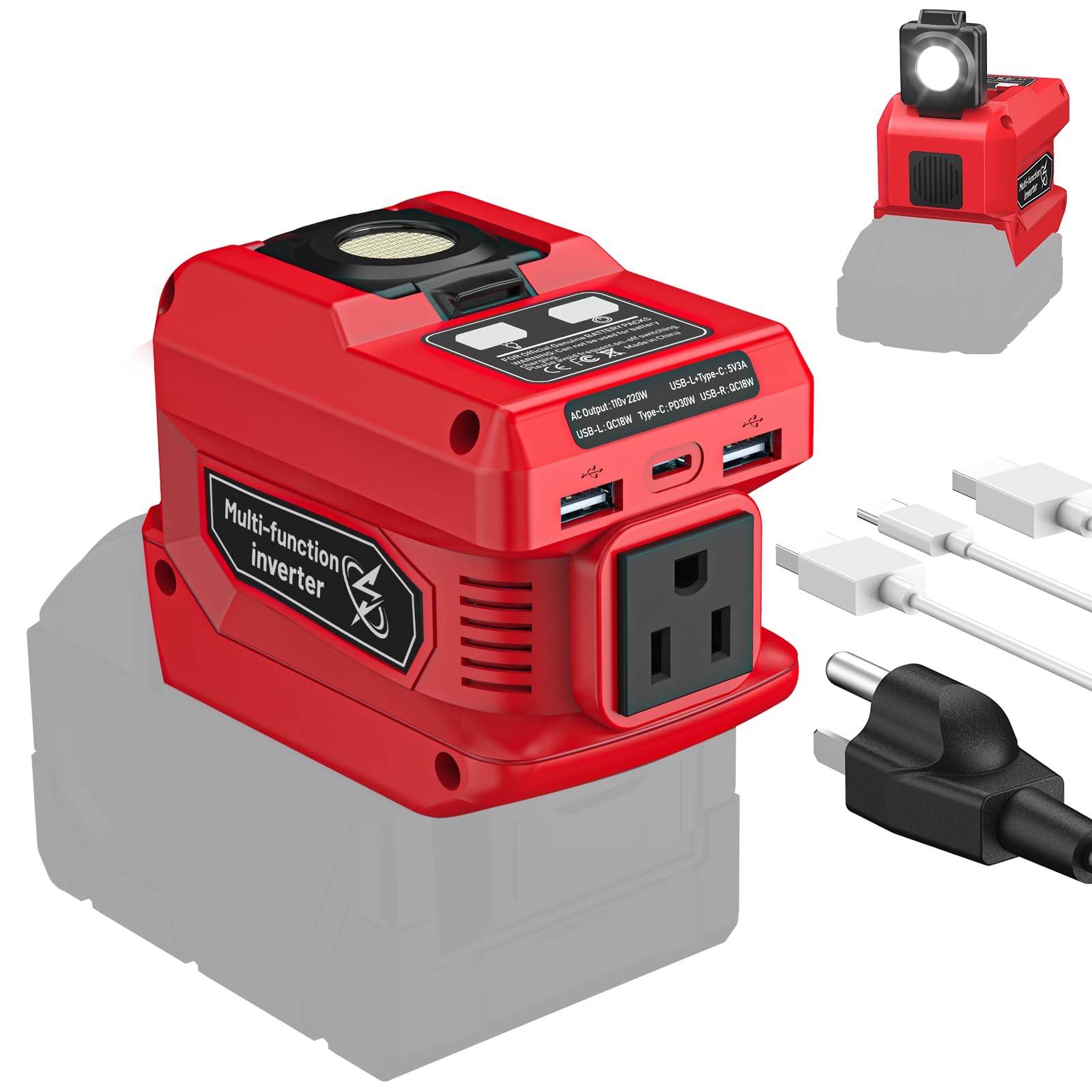220W Azocek Power Inverter Compatible Milwaukee 18V Battery Dc 18V To Ac 110V