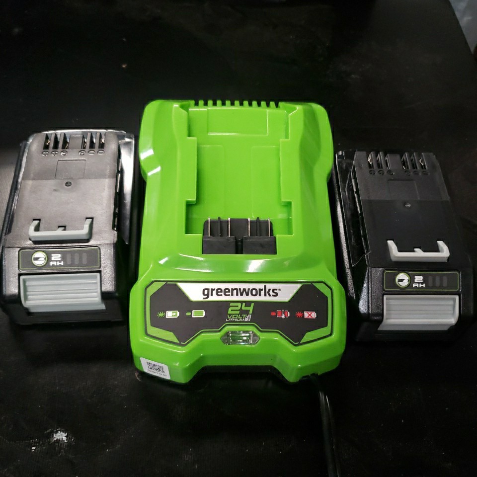 Greenworks 24V Battery Charger w 2 Batteries 2AH