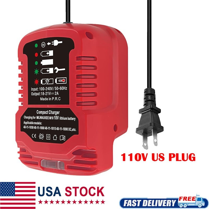 Battery Charger for Milwaukee M18 18V Li-ion 48-11-1862 48-11-1880 Battery US