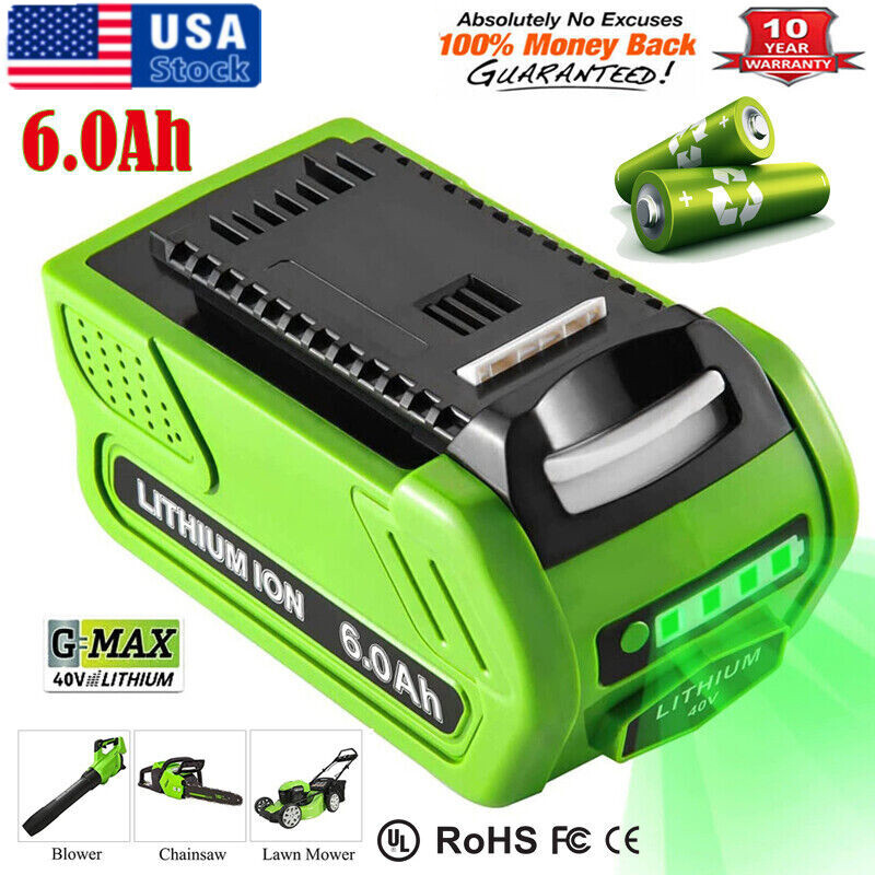 6.0Ah For Greenworks 40V Lithium G-MAX Battery 29462 29482 29252 29472 Cordless