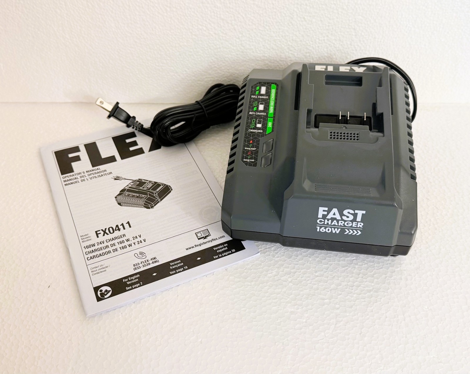 FLEX 24 -Volt 160W Lithium-ion Battery Fast Charger – Model #FX0411 – NEW!