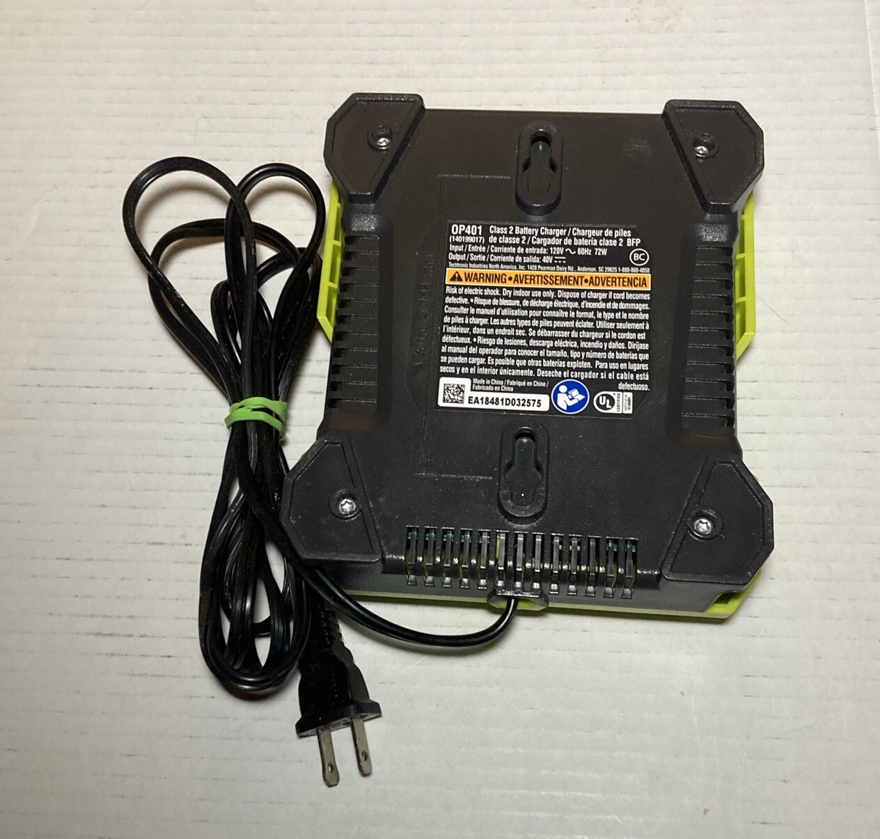 OEM Genuine Ryobi 40V Class 2 Battery Charger Model OP401