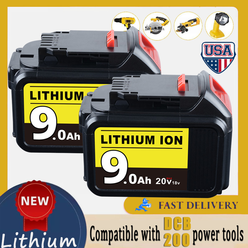 2PCS 18V 9.0Ah For DEWALT DCB184 XR Li-ion Slide Battery DCB182 DCB200 DCB184-XJ