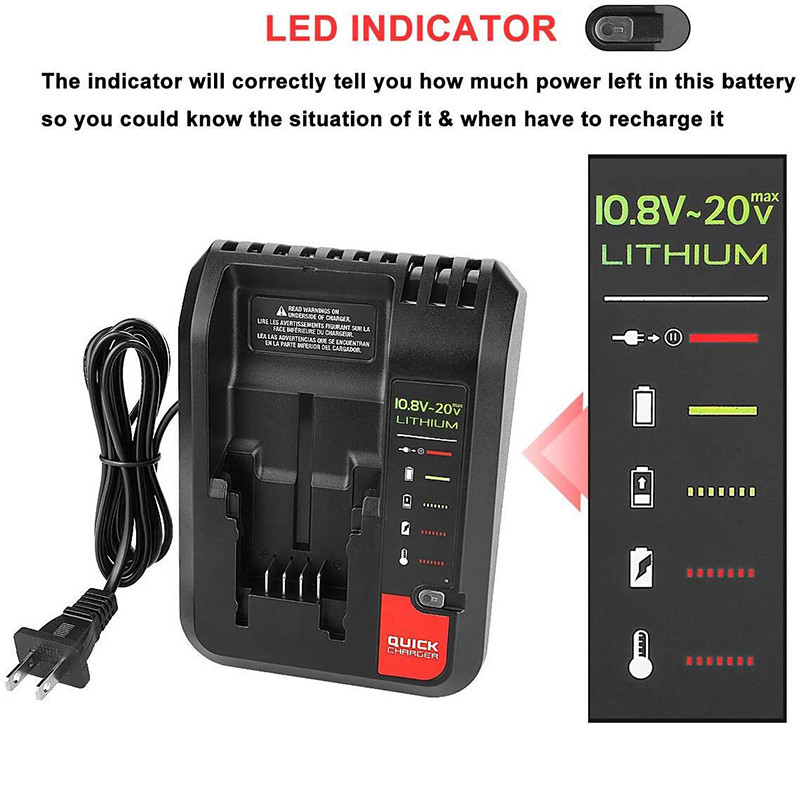 1x PORTER CABLE&BLACK&DECKER 10.8V-18V/20V(Max) Li-ion Battery 2.0A Fast Charger