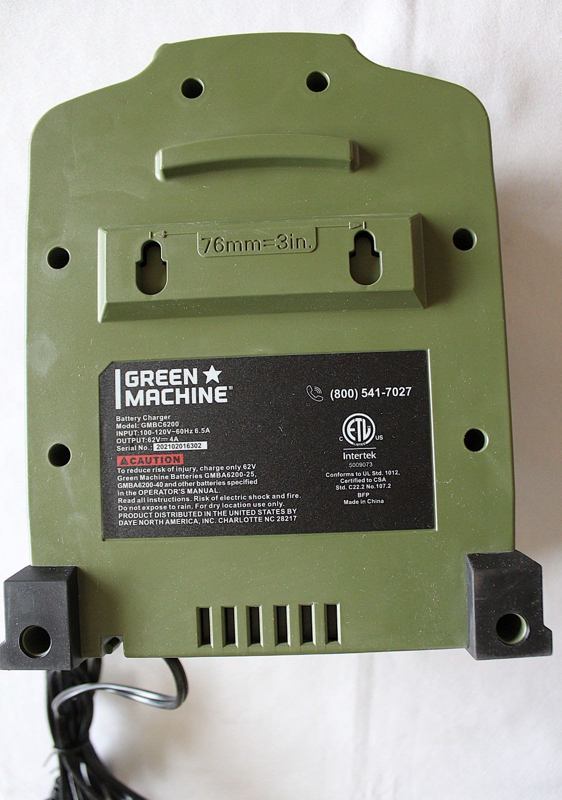 Green Machine GMBC6200 62 Volt Battery Charger