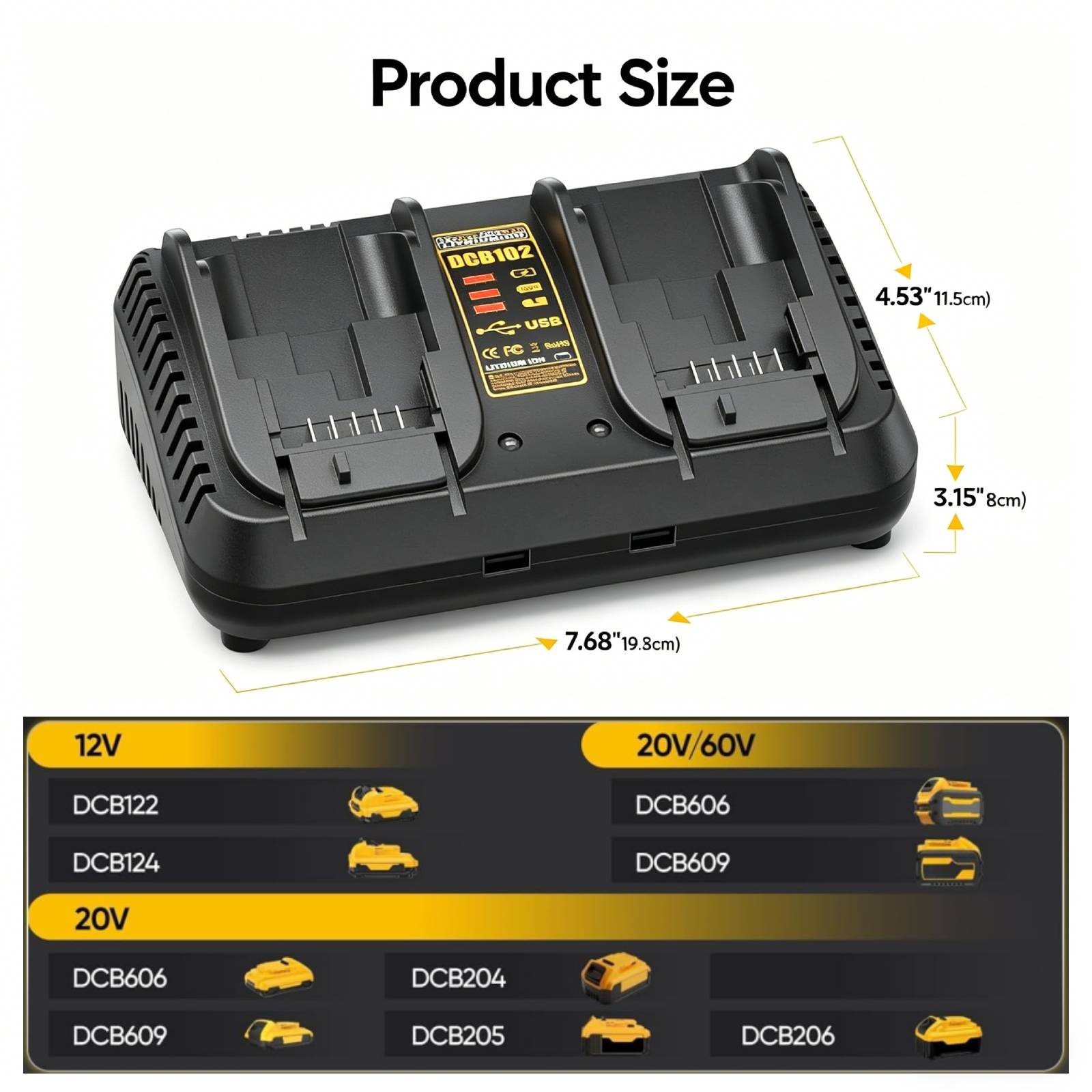 3A Dual Battery Fast Charger for DeWALT 12V 20V MAX Lithium DCB102 DCB115 DCB204