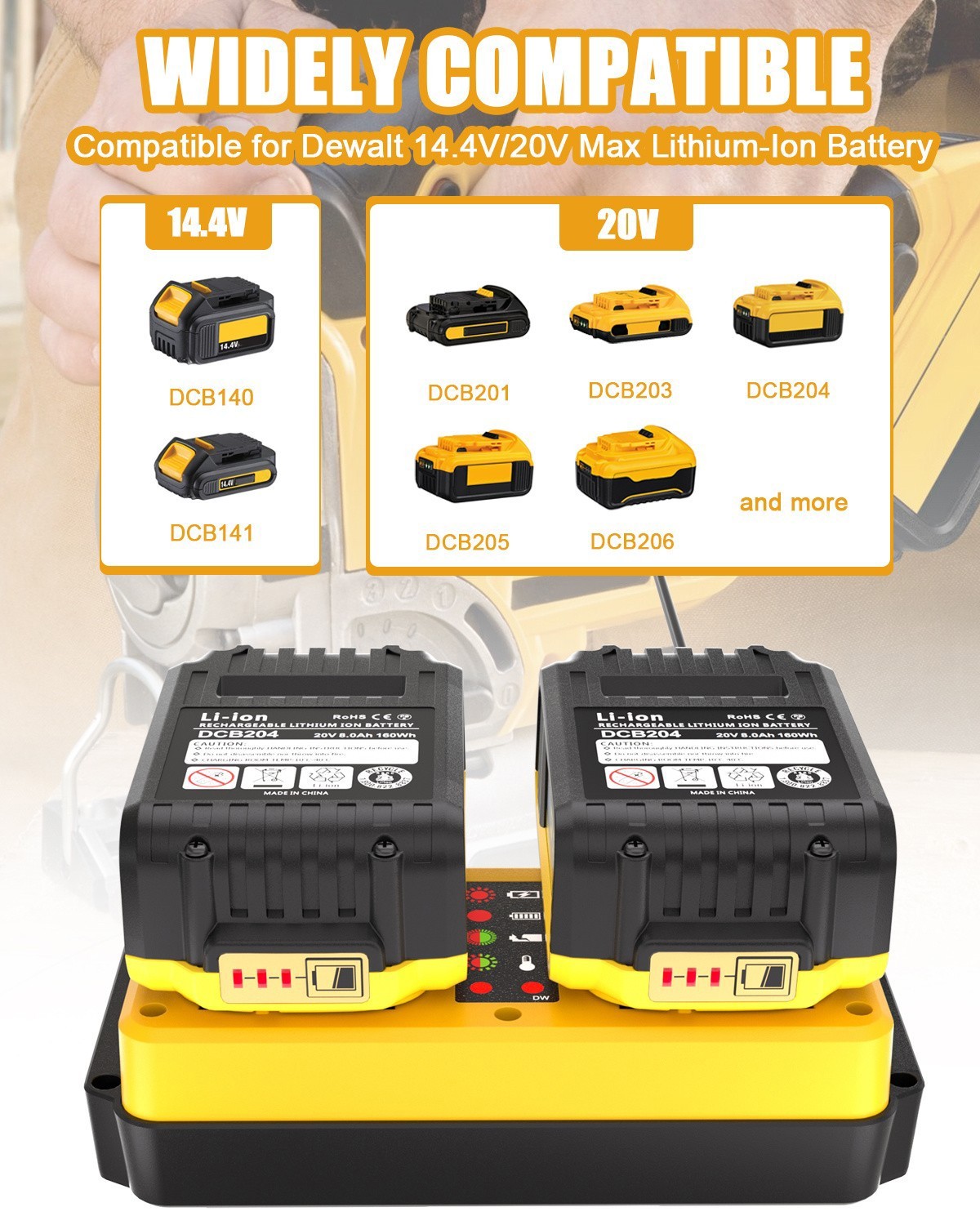 Dual Ports 90W Fast Charger for DeWalt 18V-20V MAX Lithium Battery DCB203 DCB204