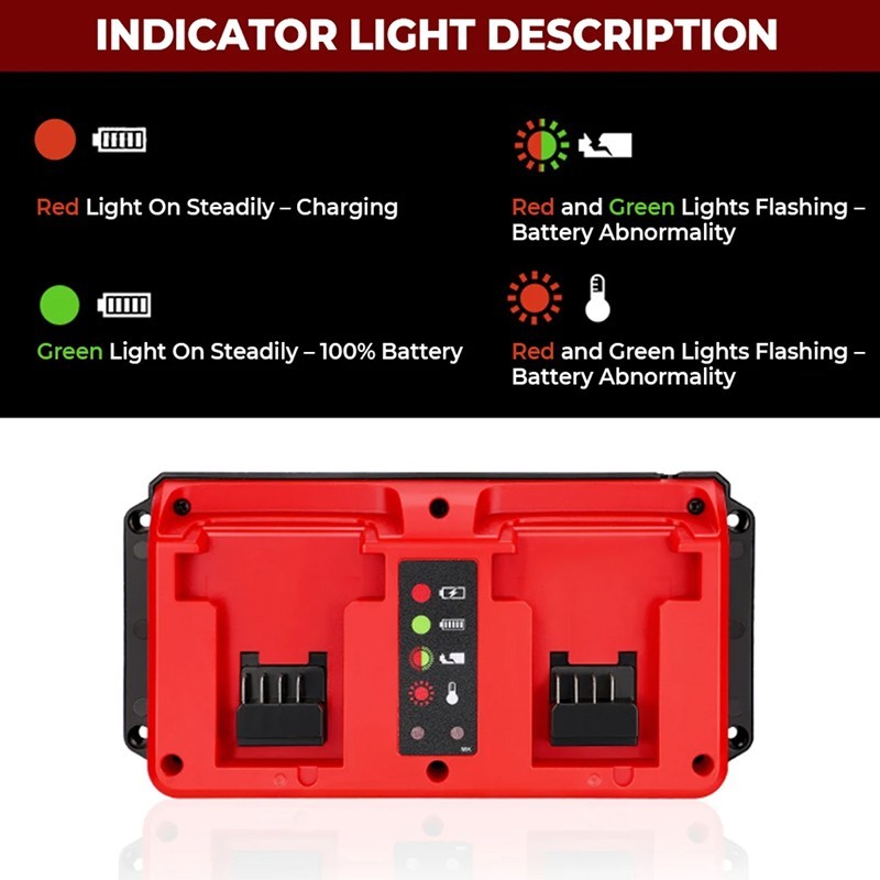Portable Dual Ports Charger For Milwaukee 18V 48-11-1815, 48-11-1820 Battery