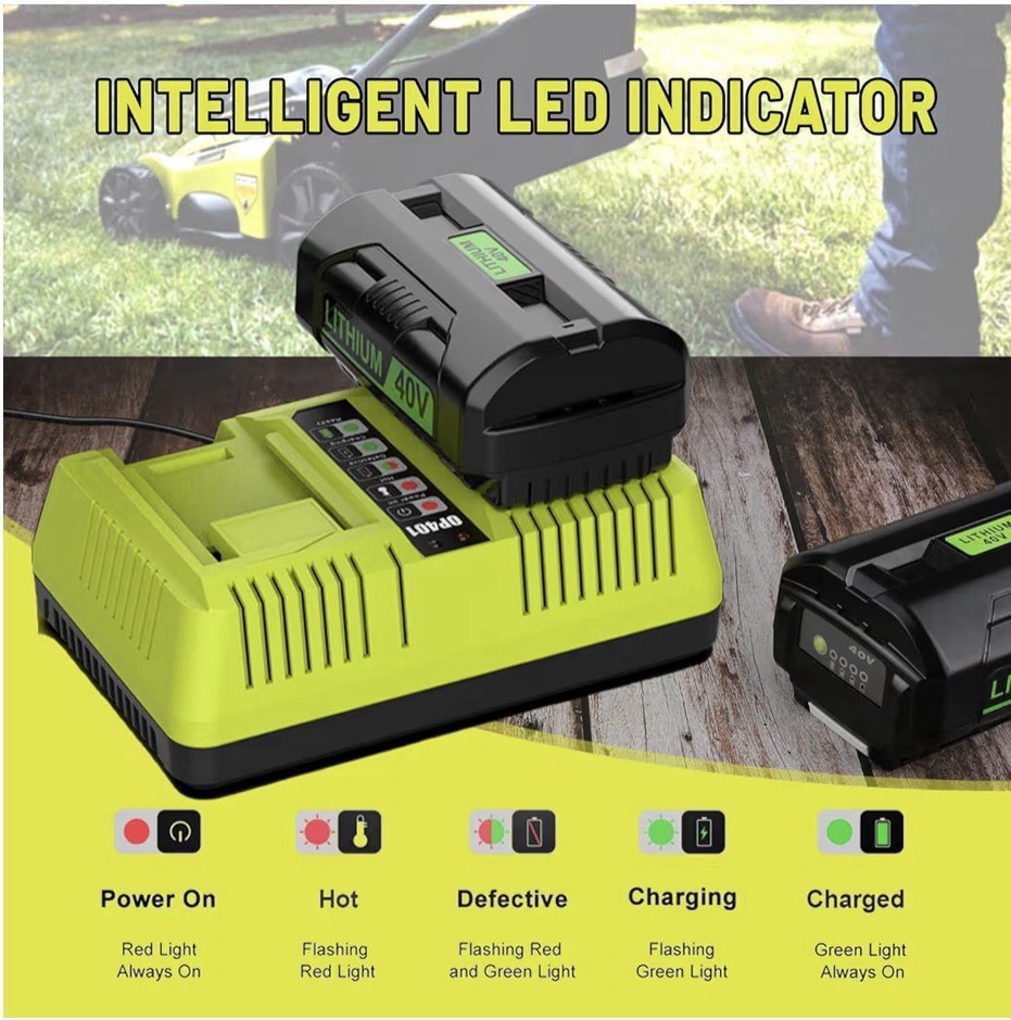 40V Dual Port OP401 Charger for Ryobi OP4040 OP4026 OP40601 Rapid Charger
