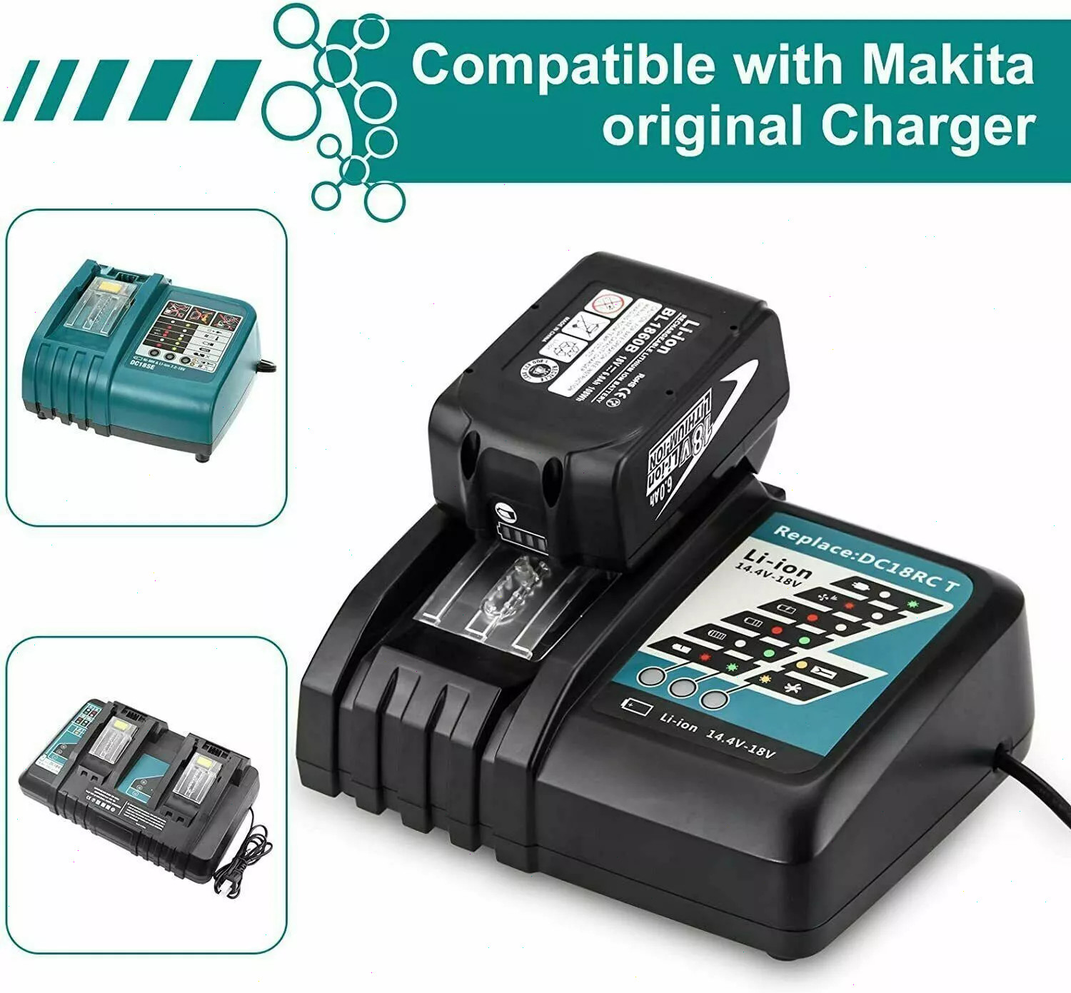 DC18SF 14.4v-18v Multi 4-Ports Fast Charger for Makita and 8.0Ah Battery BL1860B