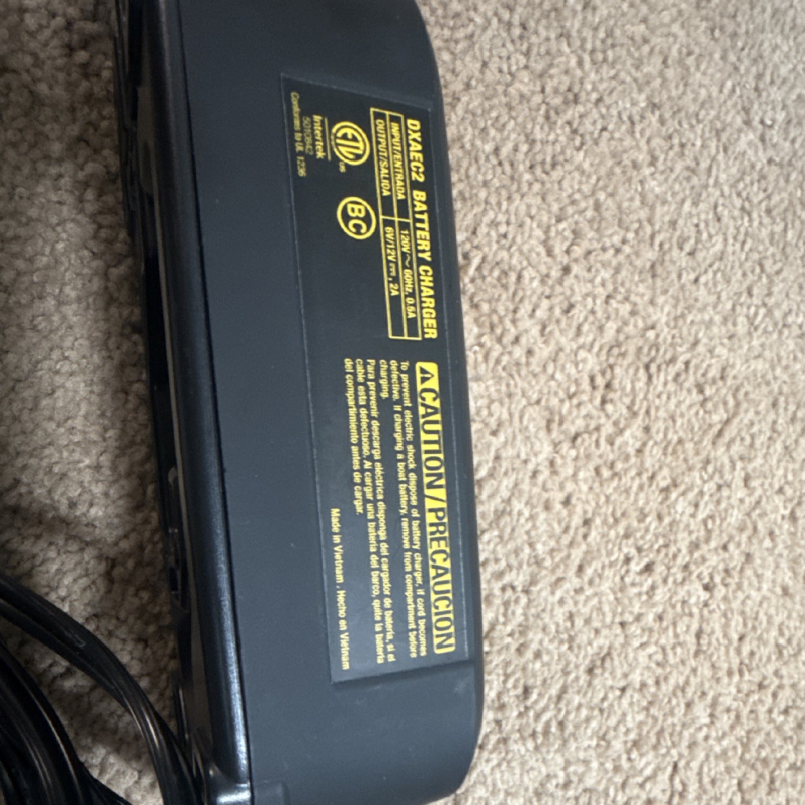 DEWALT DXAEC2 12V 2A Battery Charger, Yellow 12 Volt Charging Unit
