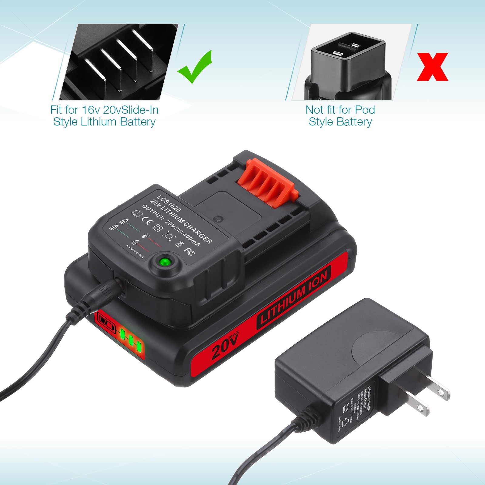 Charger for Black & Decker LCS1620 20V Lithium Battery Charger FOR LBXR20