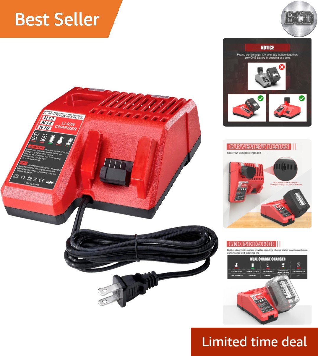 Universal Dual Voltage Charger for Milwaukee Tools – Replaces 48-59-1812 & More