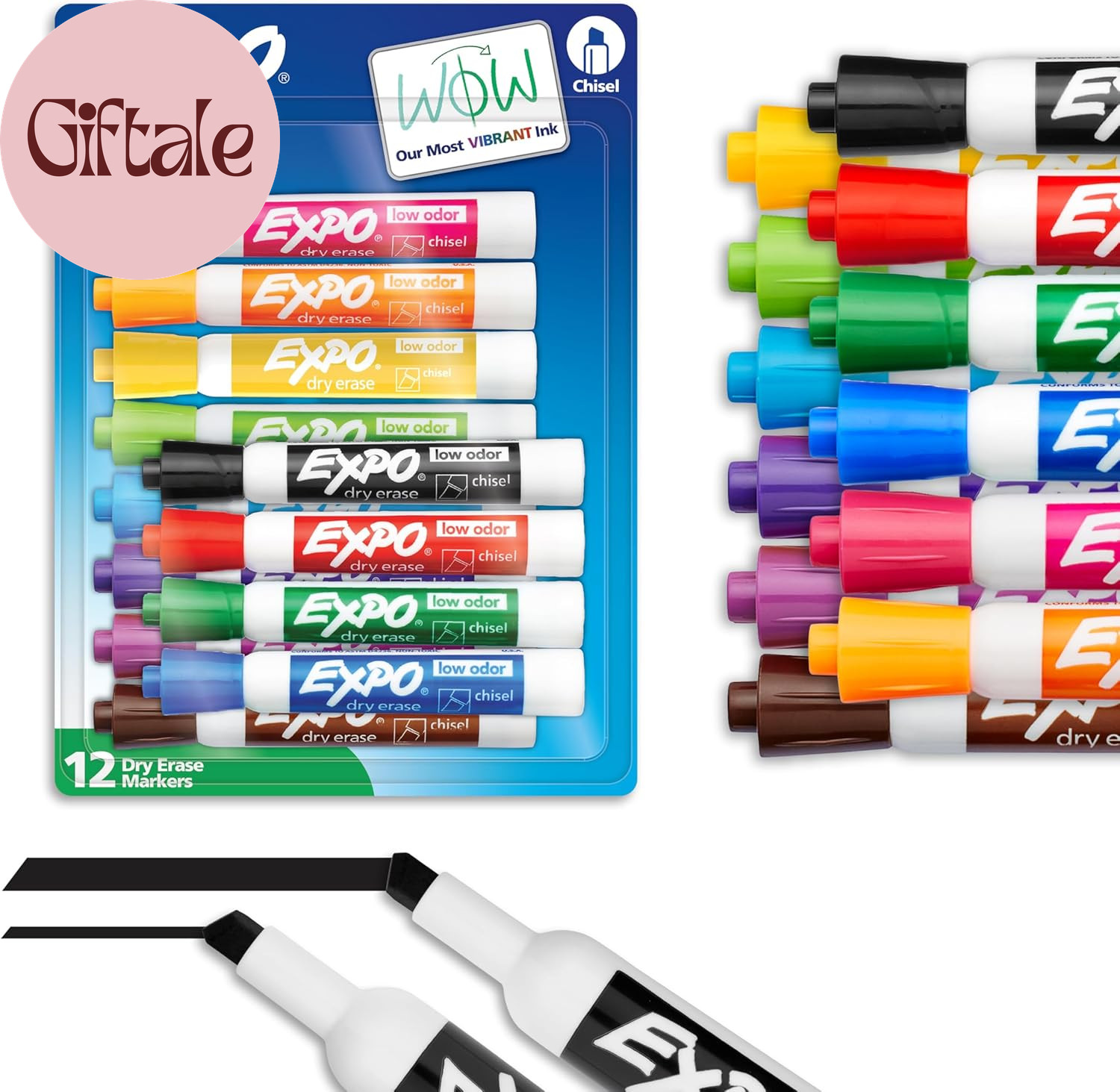 EXPO Dry Erase Markers, Low Odor Ink, Assorted Colors, Chisel Tip, 12 Count