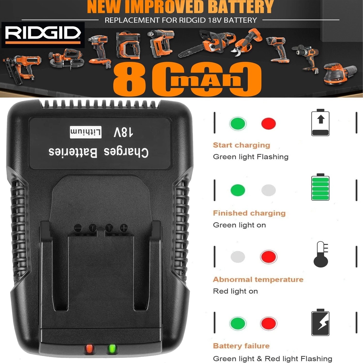Charger 18V For Ridgid R840087 Rigid Lithium Battery 18V R840085 R840083 NEW