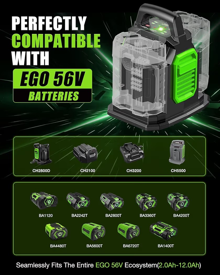For EGO Power+ 56Volt Lithium-ion Battery Rapid Dual Ports Charger CH2800D 56V