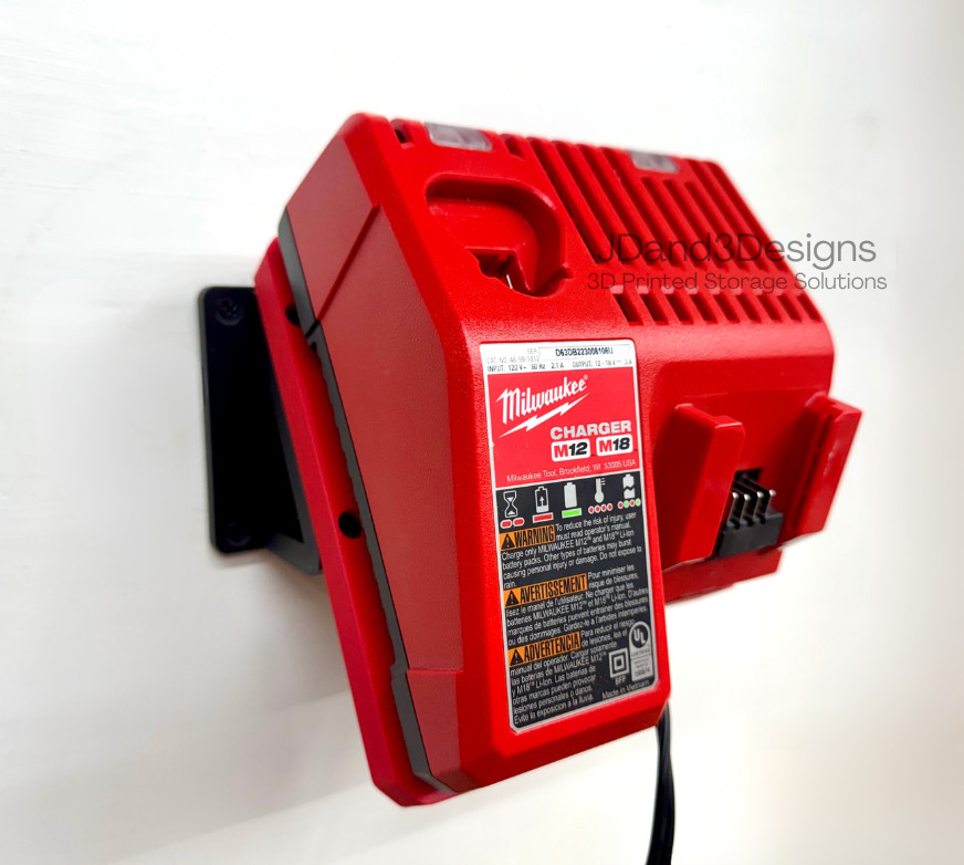 M12-M18 Combo Milwaukee Battery Charger Mount- 3D Printed Mount