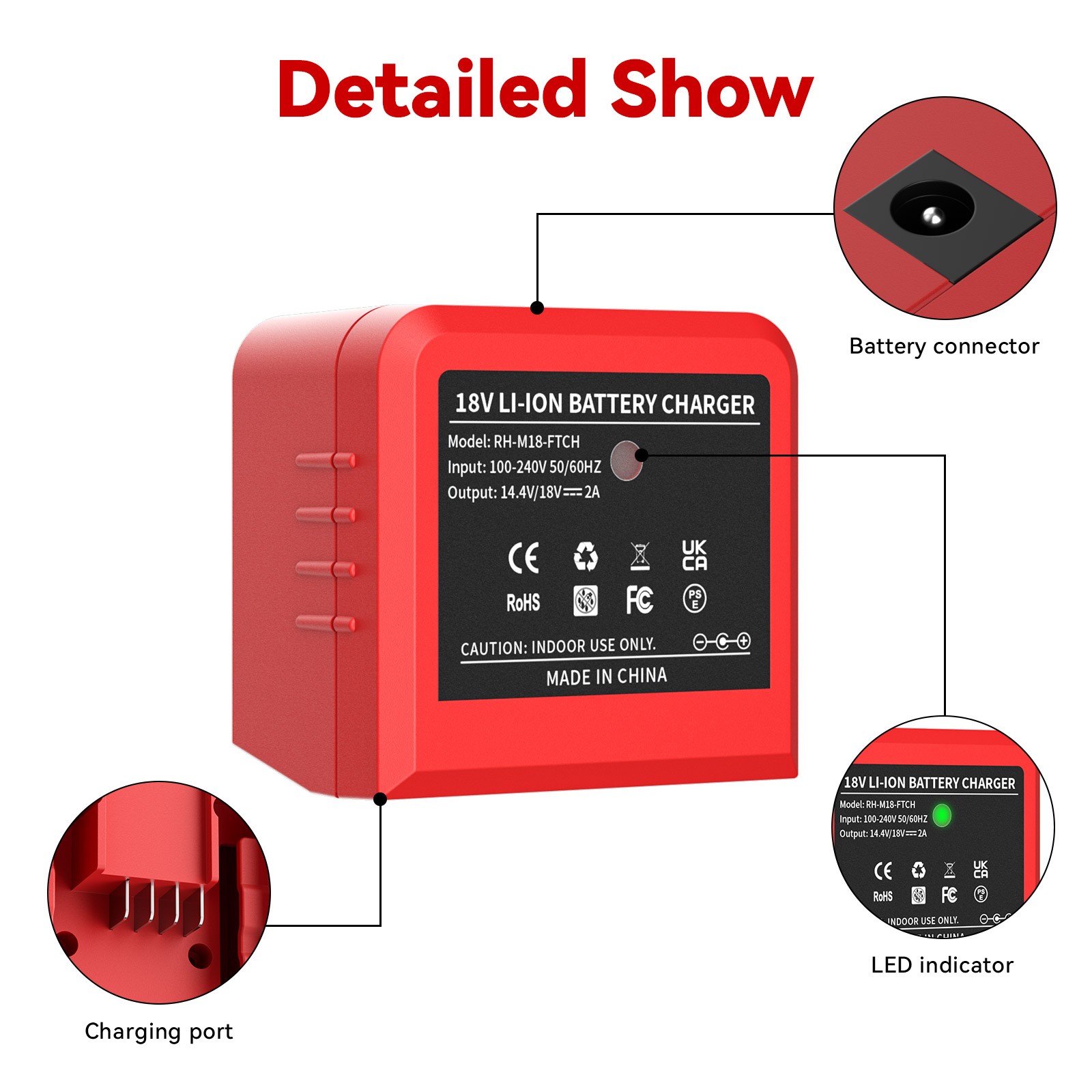 Protable Charger For 14.4V-18V Lithium-Ion Extended Capacity Battery