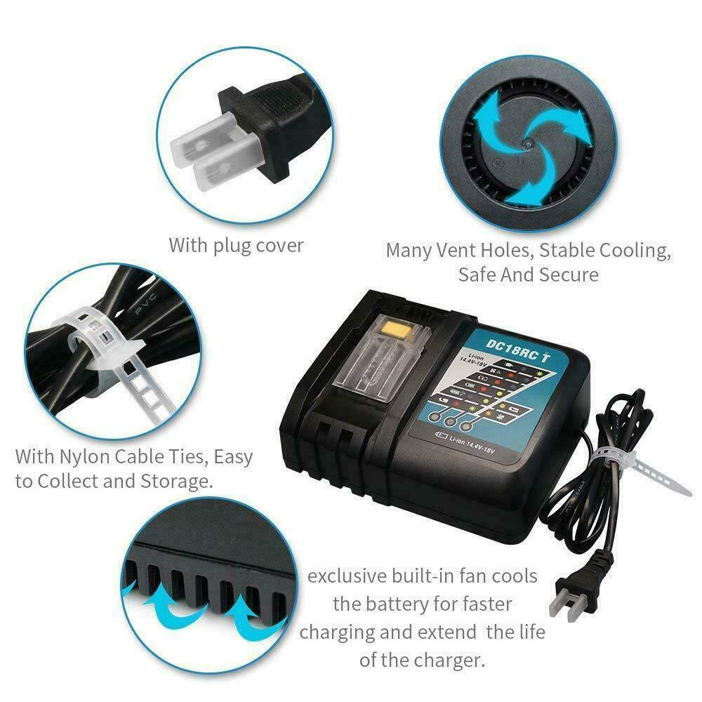 Fast Charger Replace For Makita DC18RC 14.4V – 18V LXT Lithium‑Ion Rapid Charger