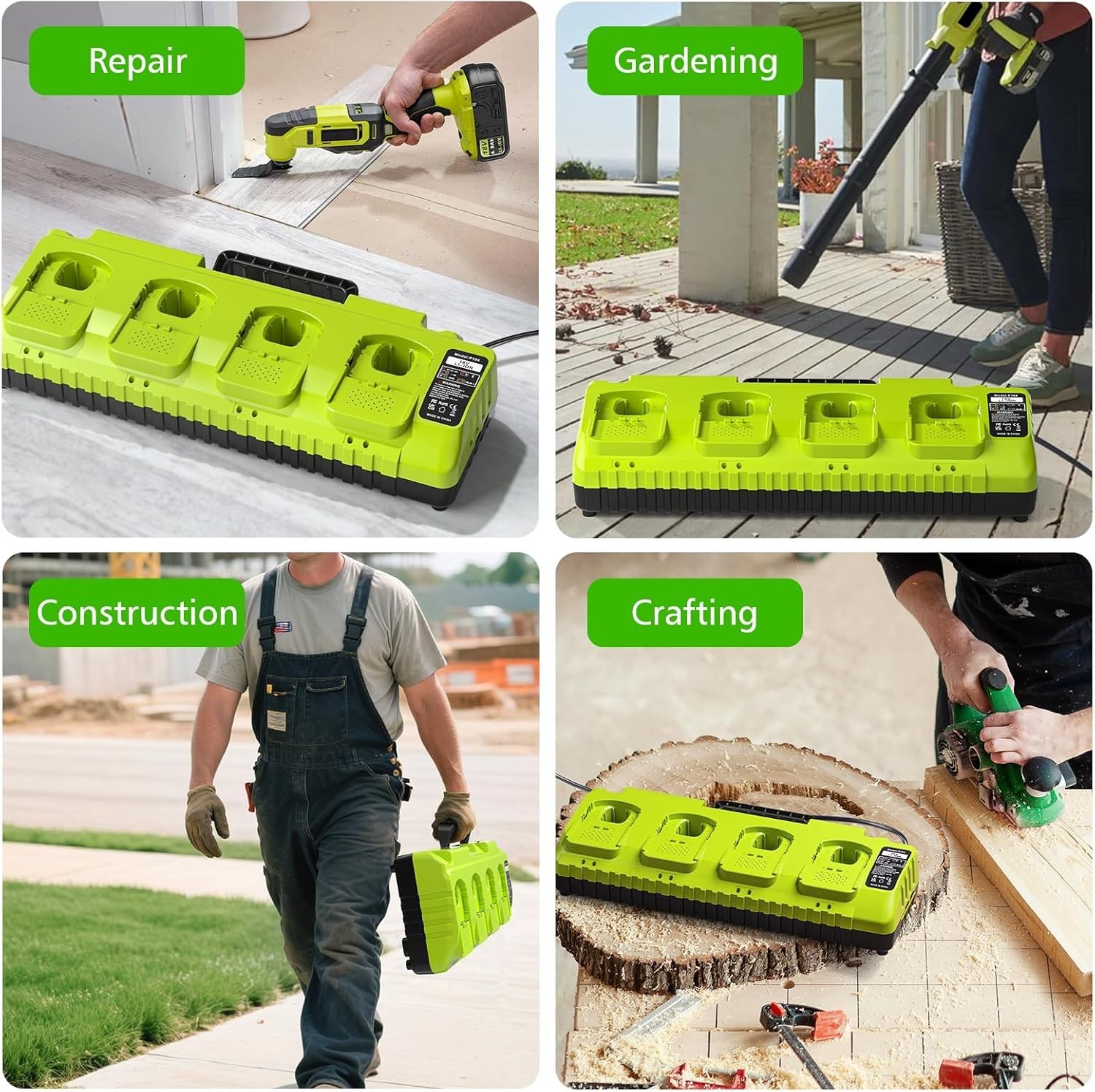 Ryobi 18V Battery Charger 4-Port Fast Multi-Battery Station with Dual USB