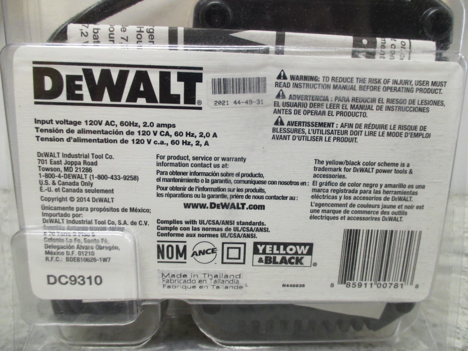 DeWalt OEM DC9310 7.2V~18V Volt Battery Charger NiCd/NiMh/Li-Ion *SEALED RETAIL*