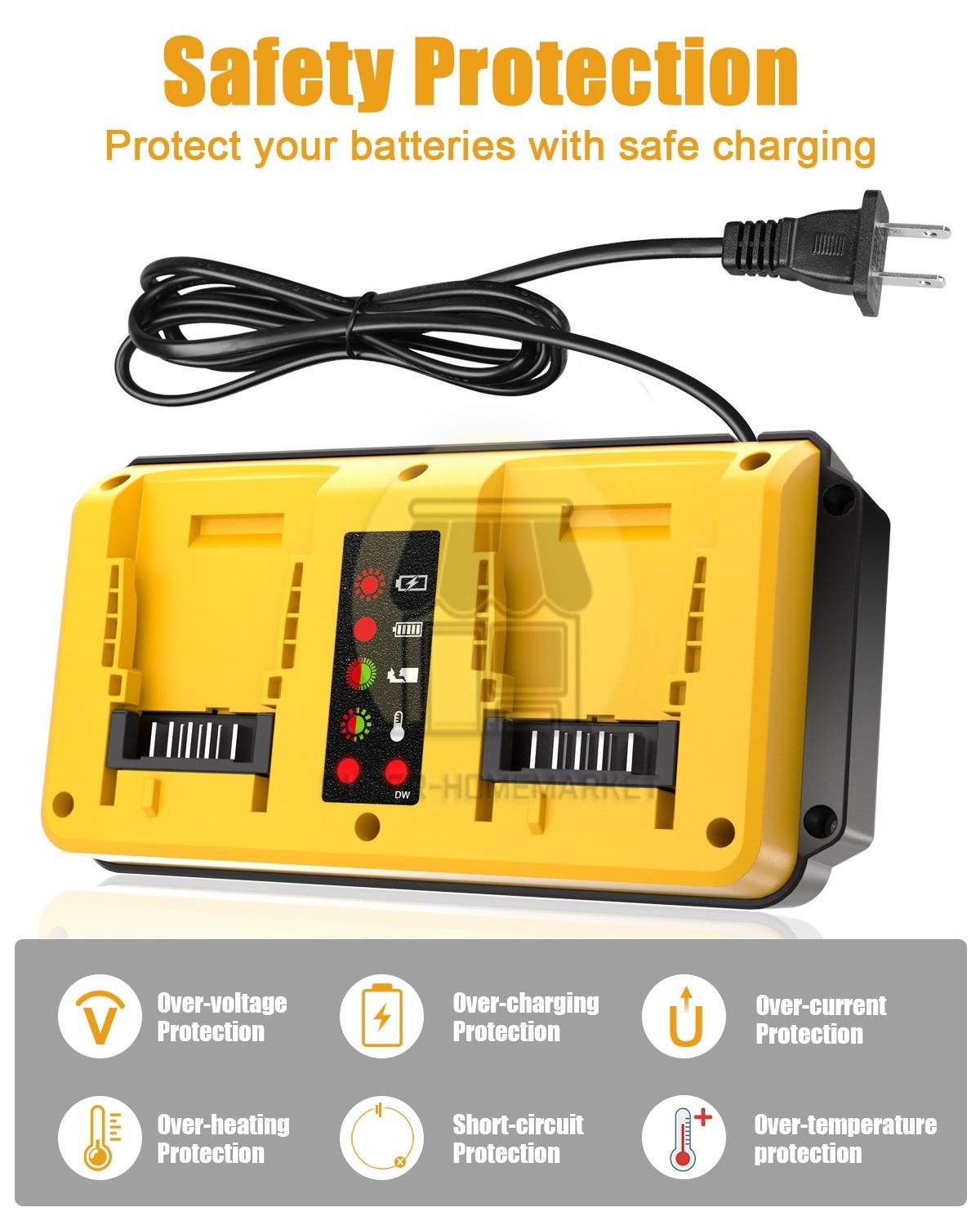 90W Fast Charger for DeWalt 20V Battery Charger Dual Port DCB207 DCB206 DCB204