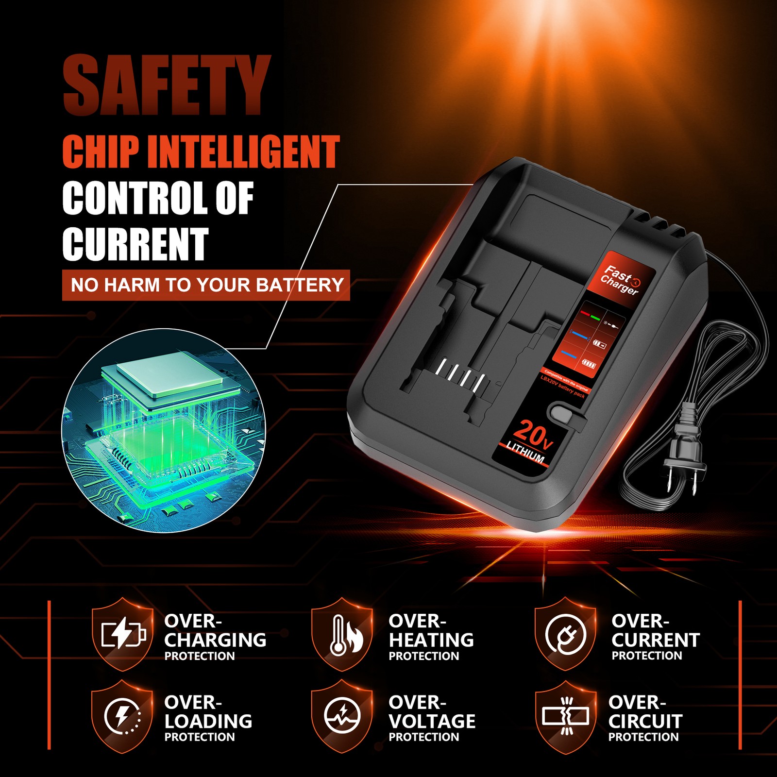 Quick Charger for Black and Decker 20V Max Li-Ion Battery LBXR20 LBX4020 LBX20