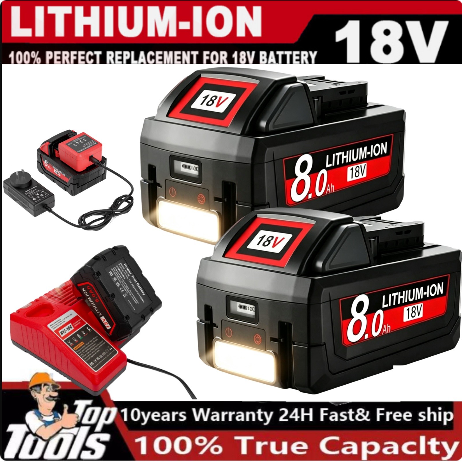 For Milwaukee M18 LCD 8.0AH 18V Extended Capacity Battery 48-11-1890 new