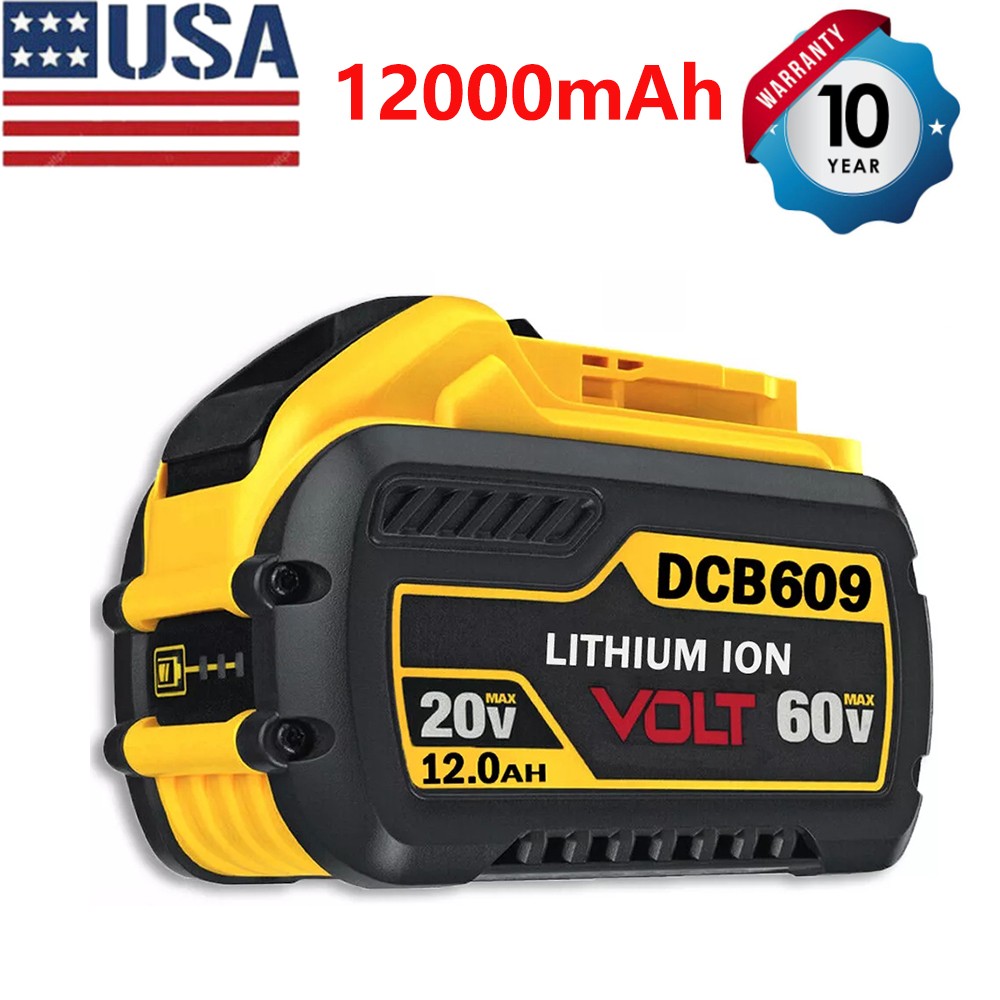 2PCS 12Ah Replacement DCB606-2 Battery for Dewalt 20V 60V Max Battery & Charger/