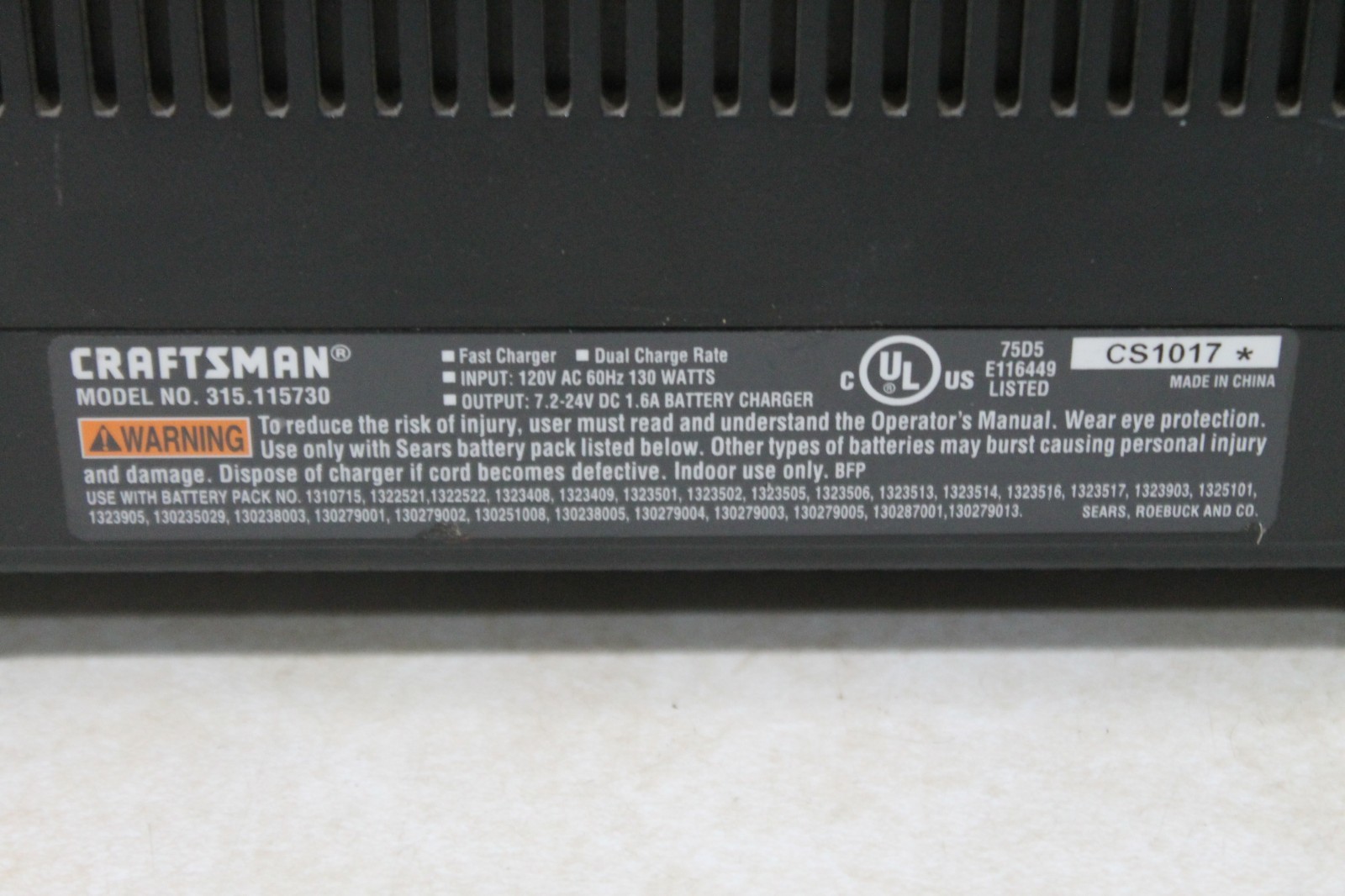 TESTED Craftsman C3 7.2-24v 1 Hour Dual Port Charger Genuine OEM 315.115730