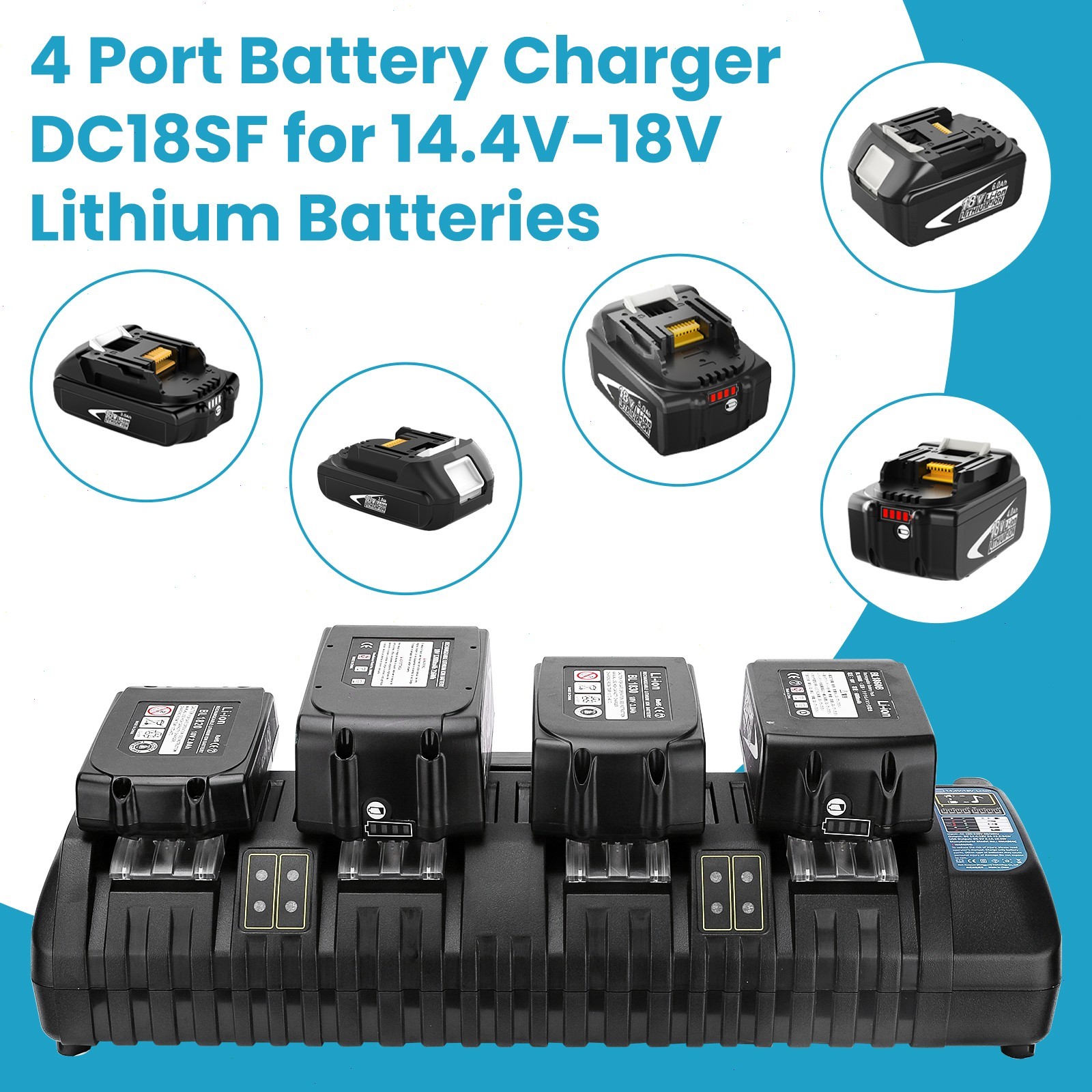 DC18SF 18V LXT Li‑Ion 4-Port Battery Charger Replace for Makita 18 Volt Battery