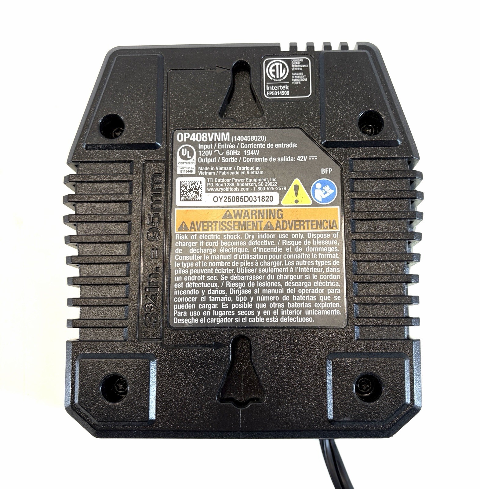Ryobi 40V Lithium Ion Fast Battery Charger Genuine OEM Model OP408VNM
