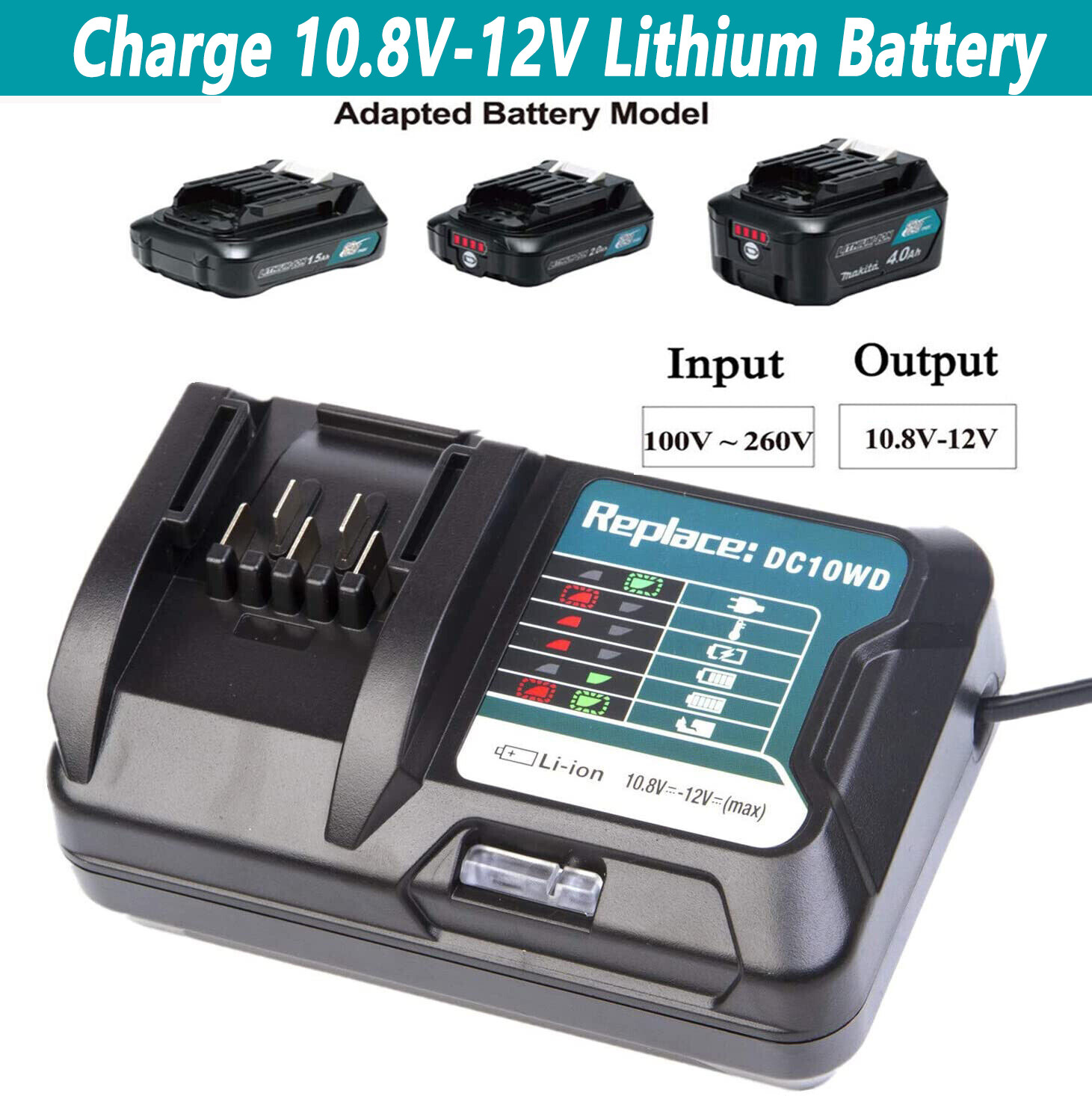 Battery Charger 12V 10.8V For Makita Li-ion BL1021B BL1015 BL1016 BL1041B DC10WD