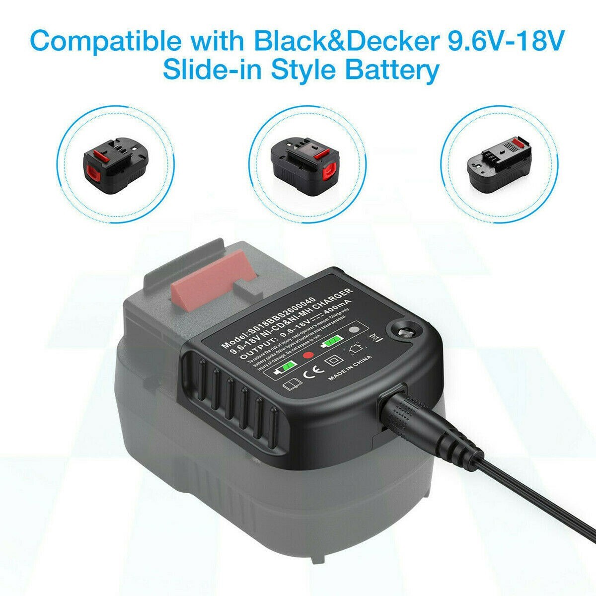 Battery Charger 18V for Black &Decker HPB18 HPB18-OPE 9.6V-18V NiCd NiMh Battery