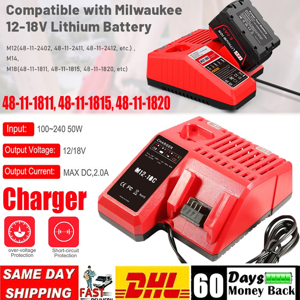 For Milwaukee Battery 48-11-1820 For M18 Battery For M12 12V Charger- Charger