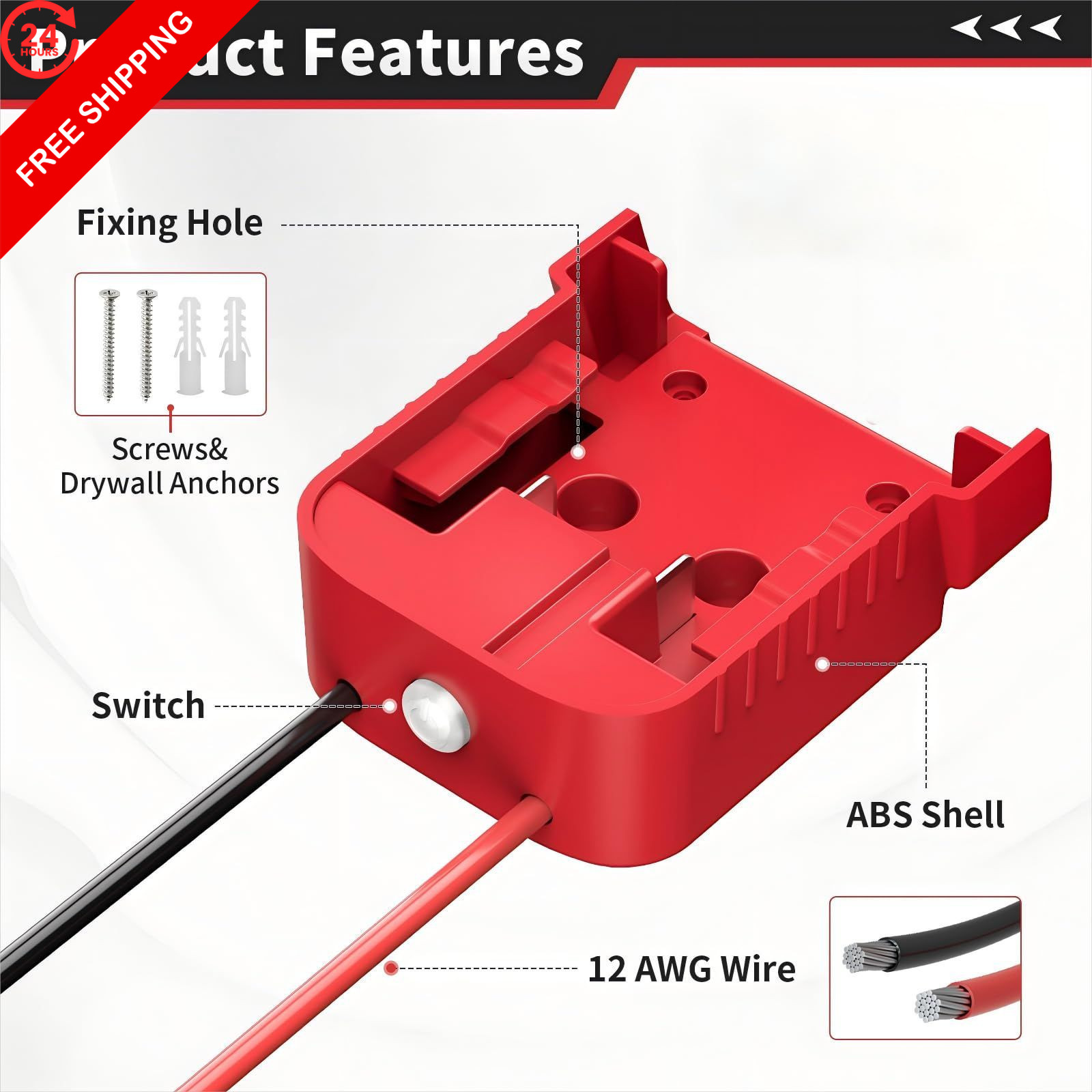 Kzreect Battery Adapter with Switch Compatible Milwaukee 18V 1 Pack, Red