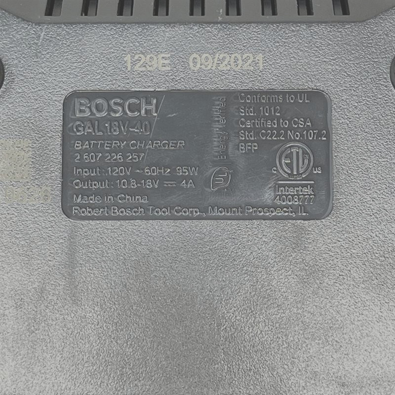 Battery Charger: Bosch, Single-Port Charging, For 18V, Li-ion, 4 Ah