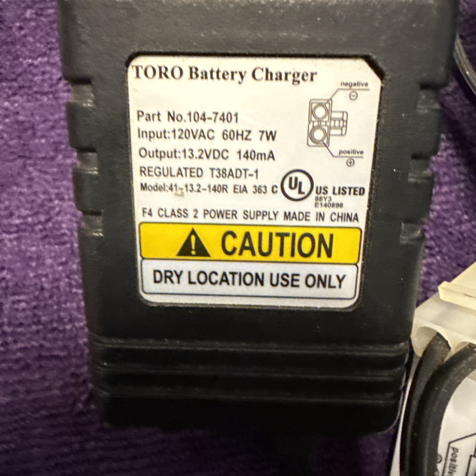 Toro OEM Battery Charger Part No. 104-7401 For Electric Start Lawnmower