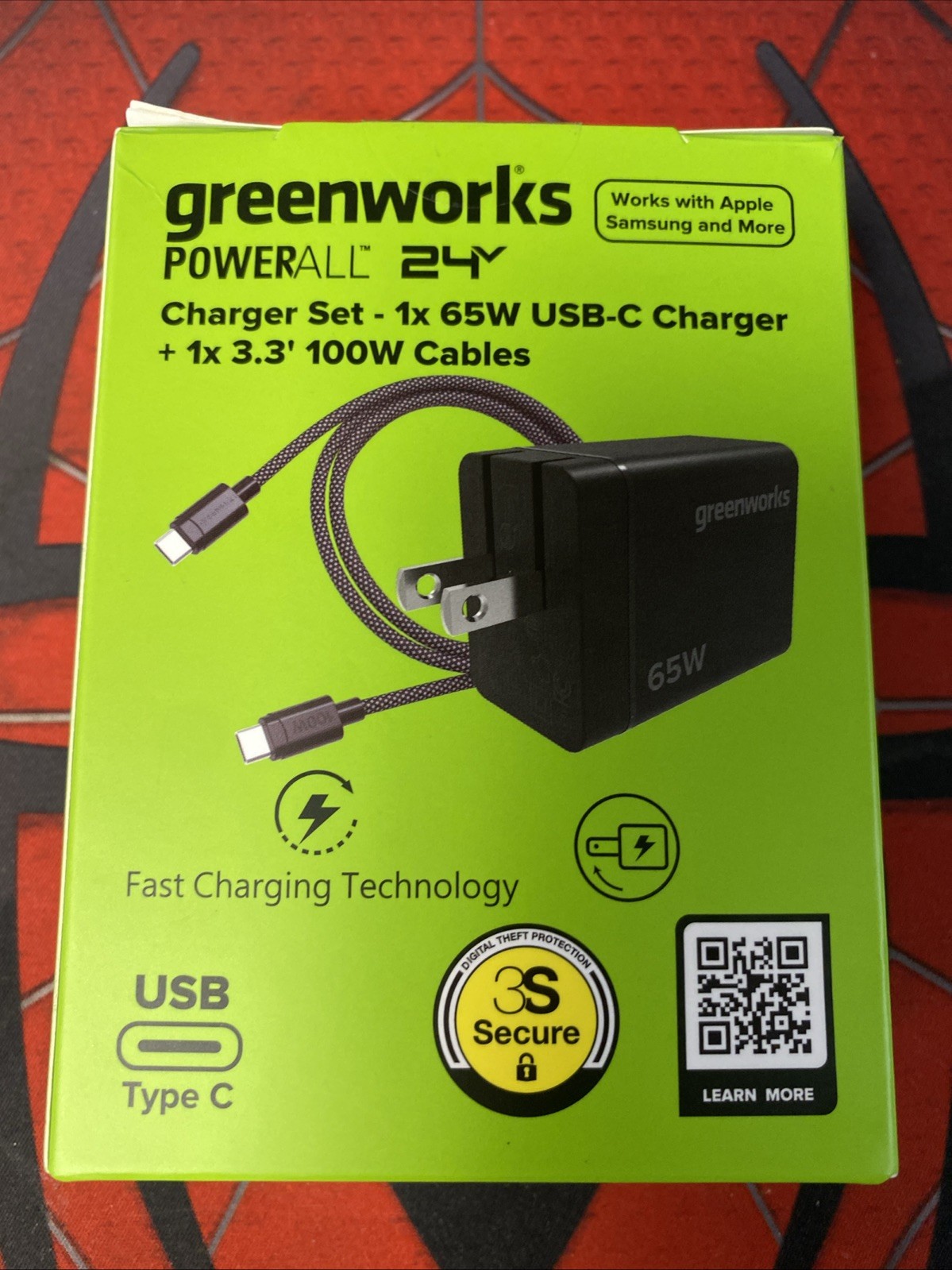 GreenWorks PowerAll 24v Charger Set – 65-W USB-C Charger + 3.3′ 100-W Cable