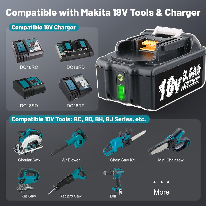1 Pack 8.0AH For MAKITA 18V LXT LITHIUM ION BL1860 BL1830 BL1850 BL1860B BATTERY