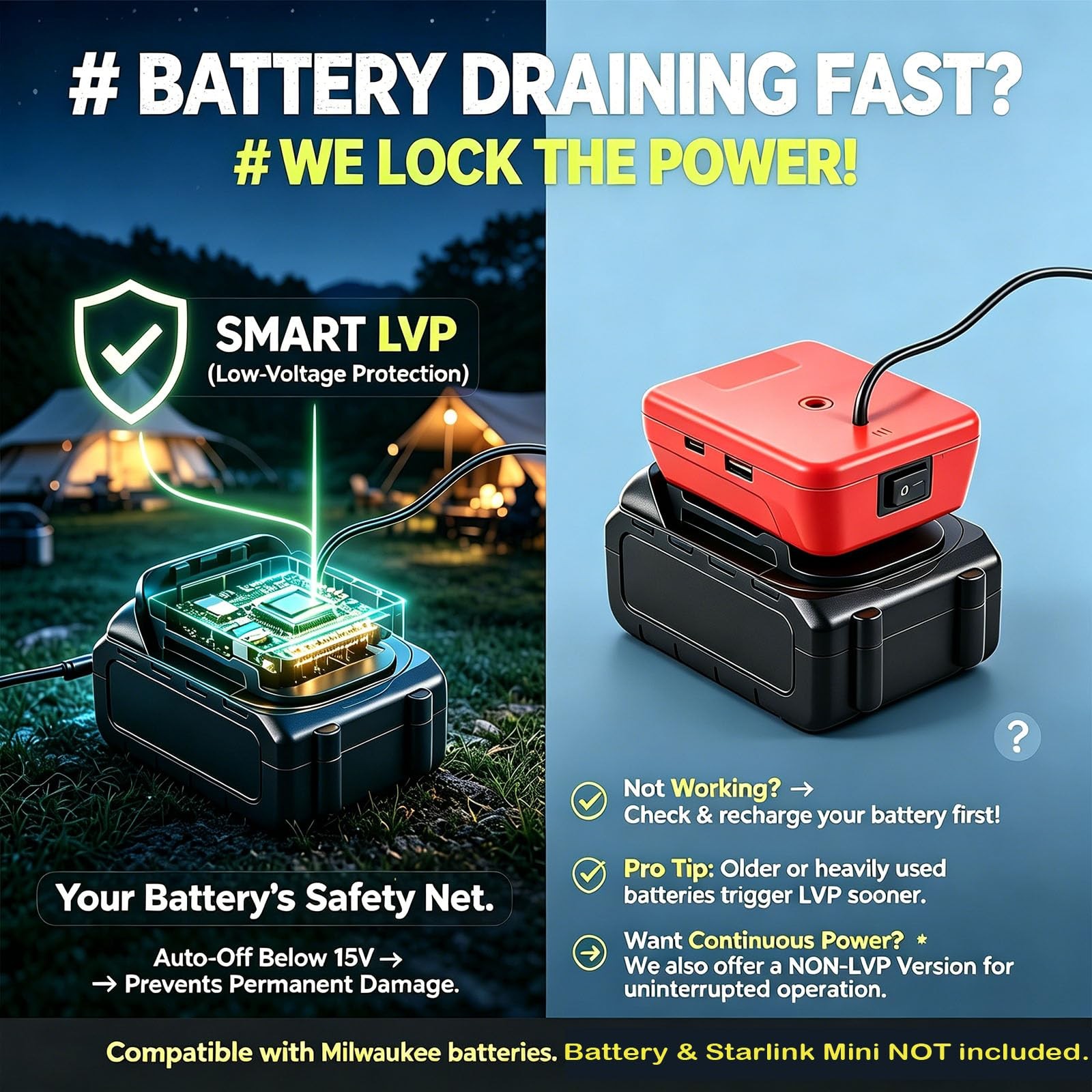 Starlink Mini Battery Adapter Compatible with Mil.waukee Batteries, Red