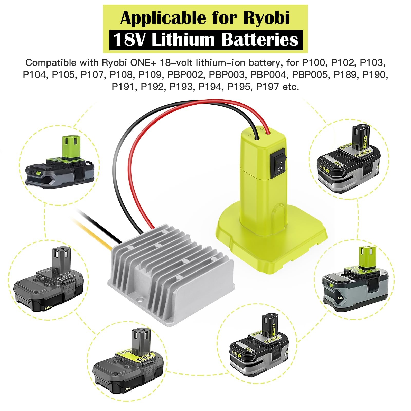 18V to 12V Step Down Converter Aadpter for Ryobi with