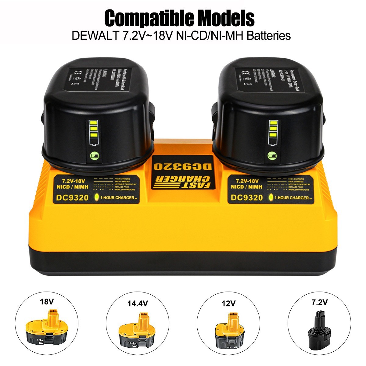 For Dewalt NiCd NiMh 7.4V-18V Dual Fast Charger DC9320 DC9096 DC9098 DC9099