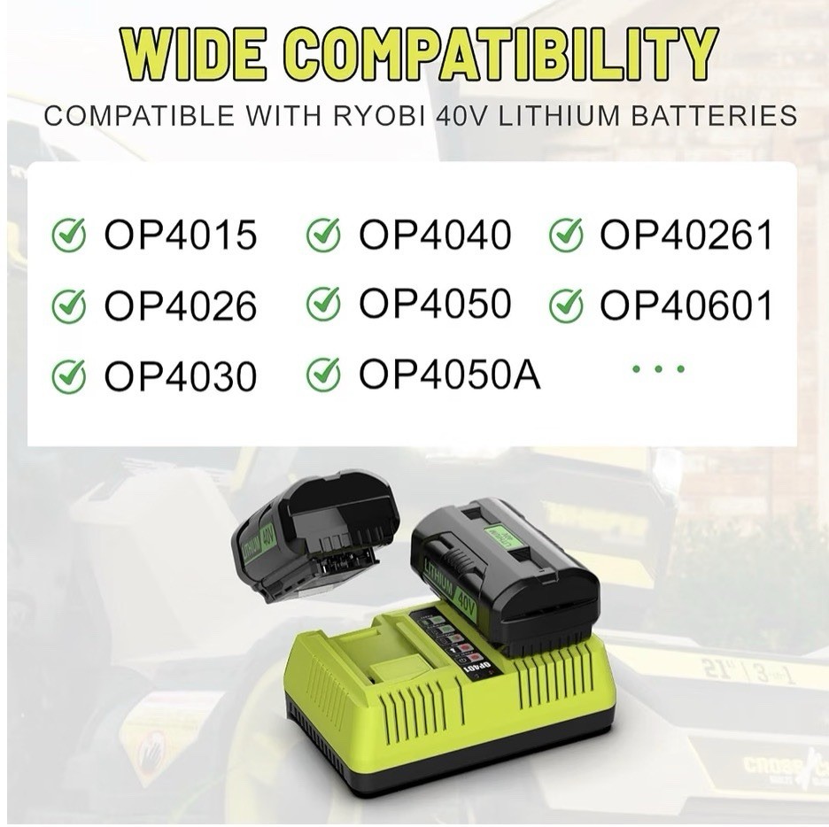 40V Dual Port OP401 Charger for Ryobi OP4040 OP4026 OP40601 Rapid Charger