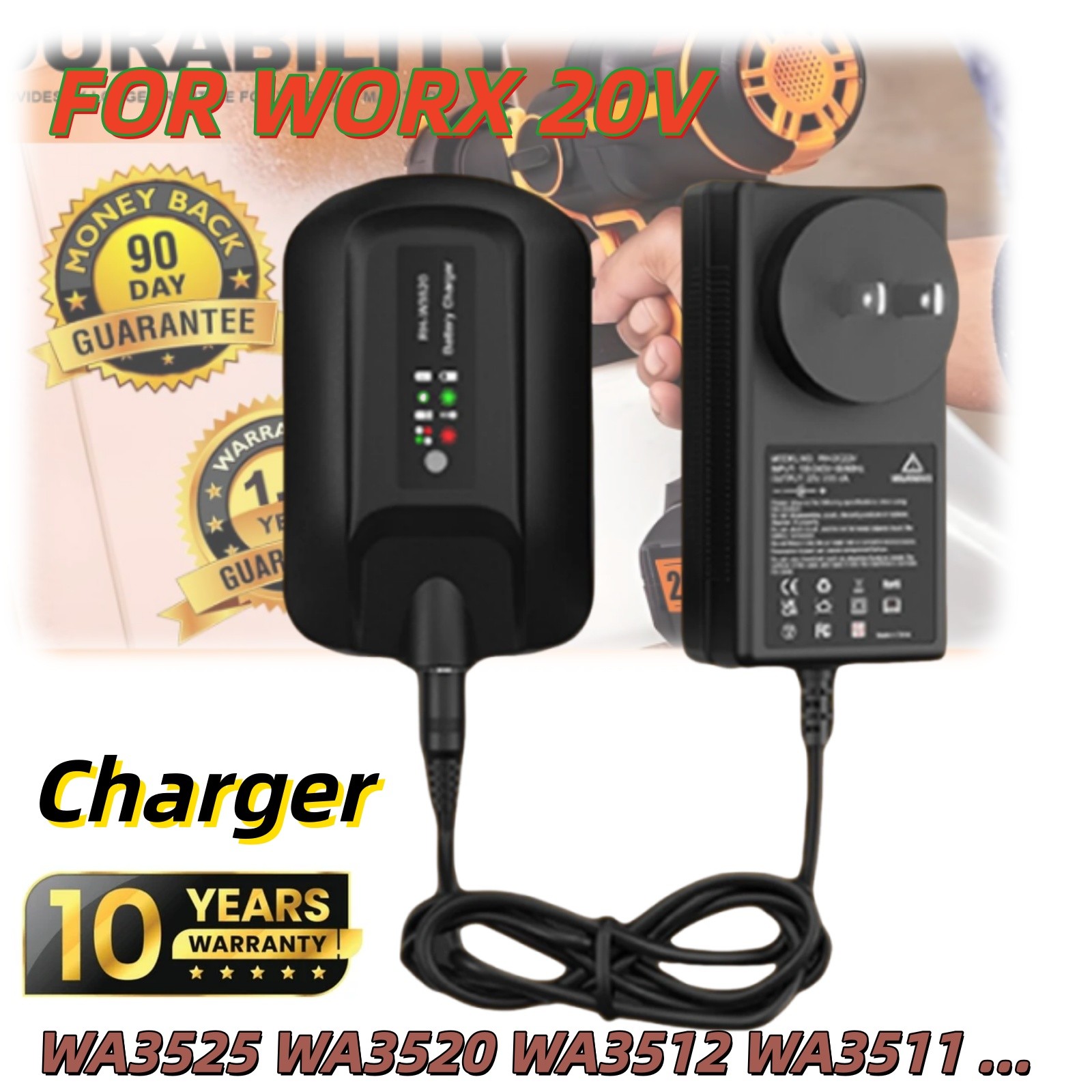 Battery Charger Worx WA3742 for 18V&20V Lithium Battery WA3520,WA3525,WA3512