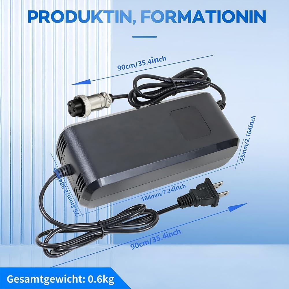 67.2V 3A Lithium Battery Charger for 60V 16S Li-ion Pack, 12mm Connector Adapter
